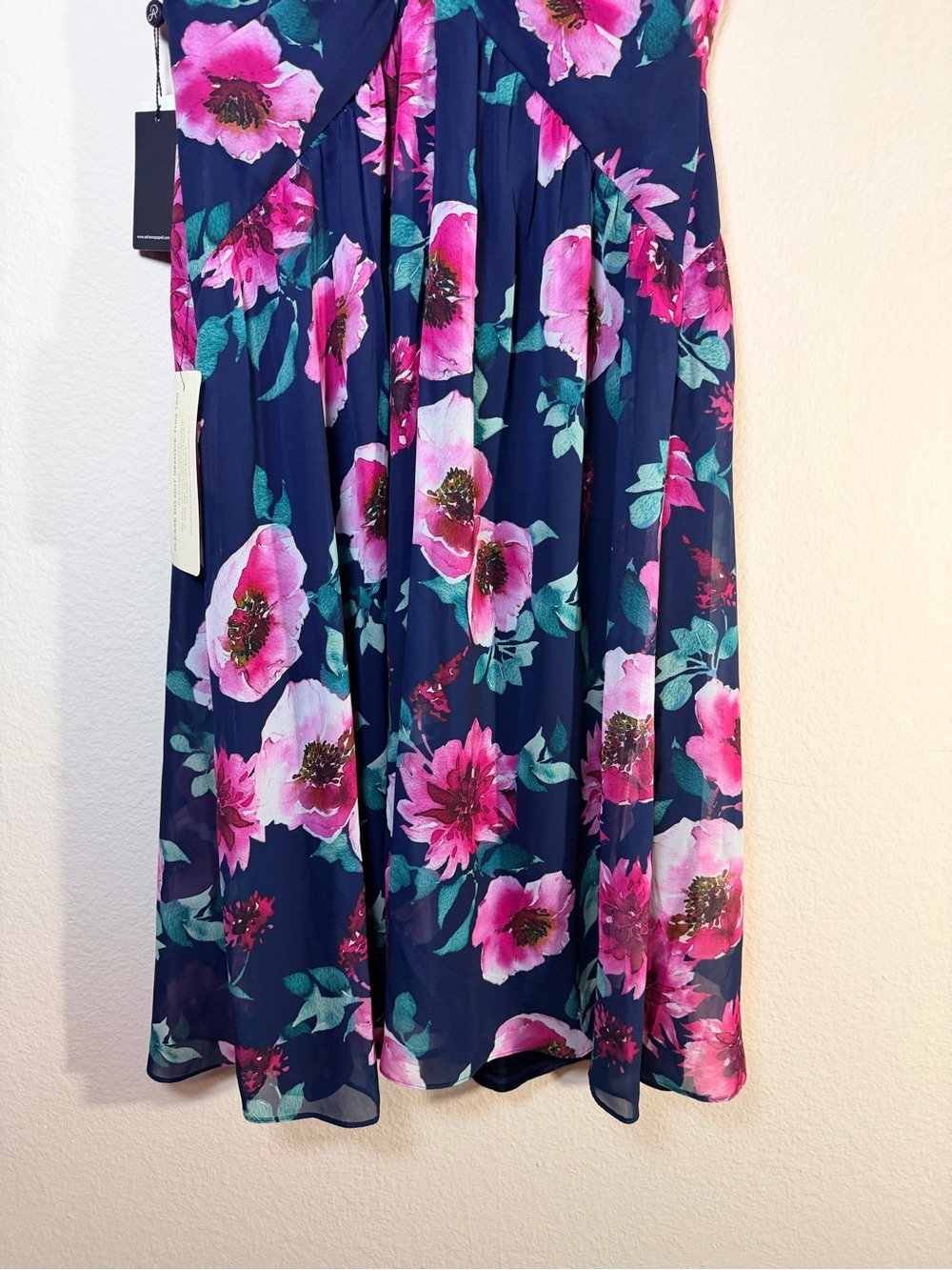 NWT Adrianna Papell Floral Front Twist Midi Dress Navy Pink Size 10 - Picture 12 of 12